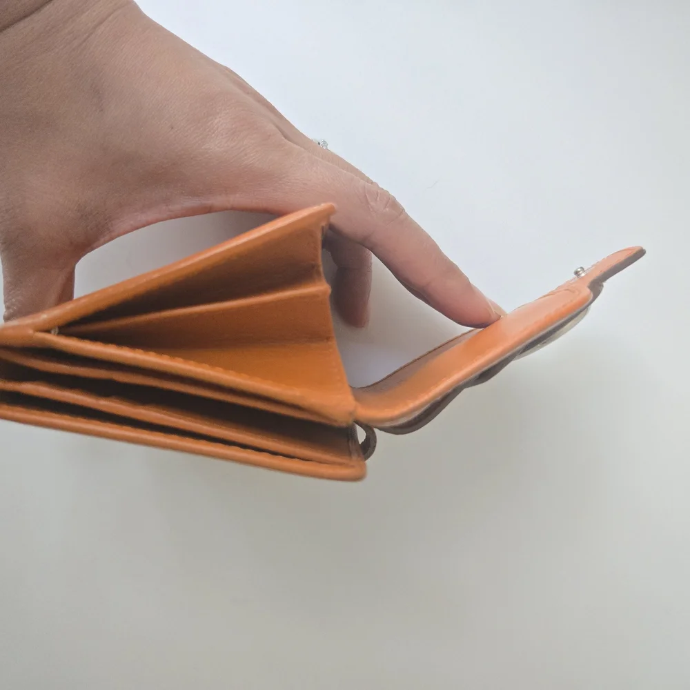 Authentic Christian Dior CD Logo Orange Leather Wallet